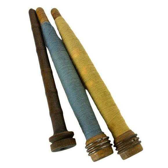 Vintage Wooden Industrial Bobbin Thread Textile Spools Quills Lot of 7 Rustic - Picture 7 of 7